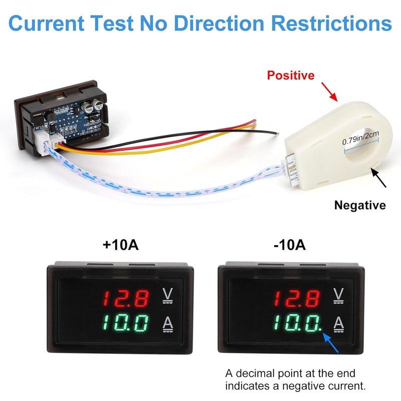 Linkstyle DC 5V-100V & 100A Digital Amp Voltage Meter, Dual Display Current Voltage Meter Gauge with Hall Effect Sensor Transformer - Image 4